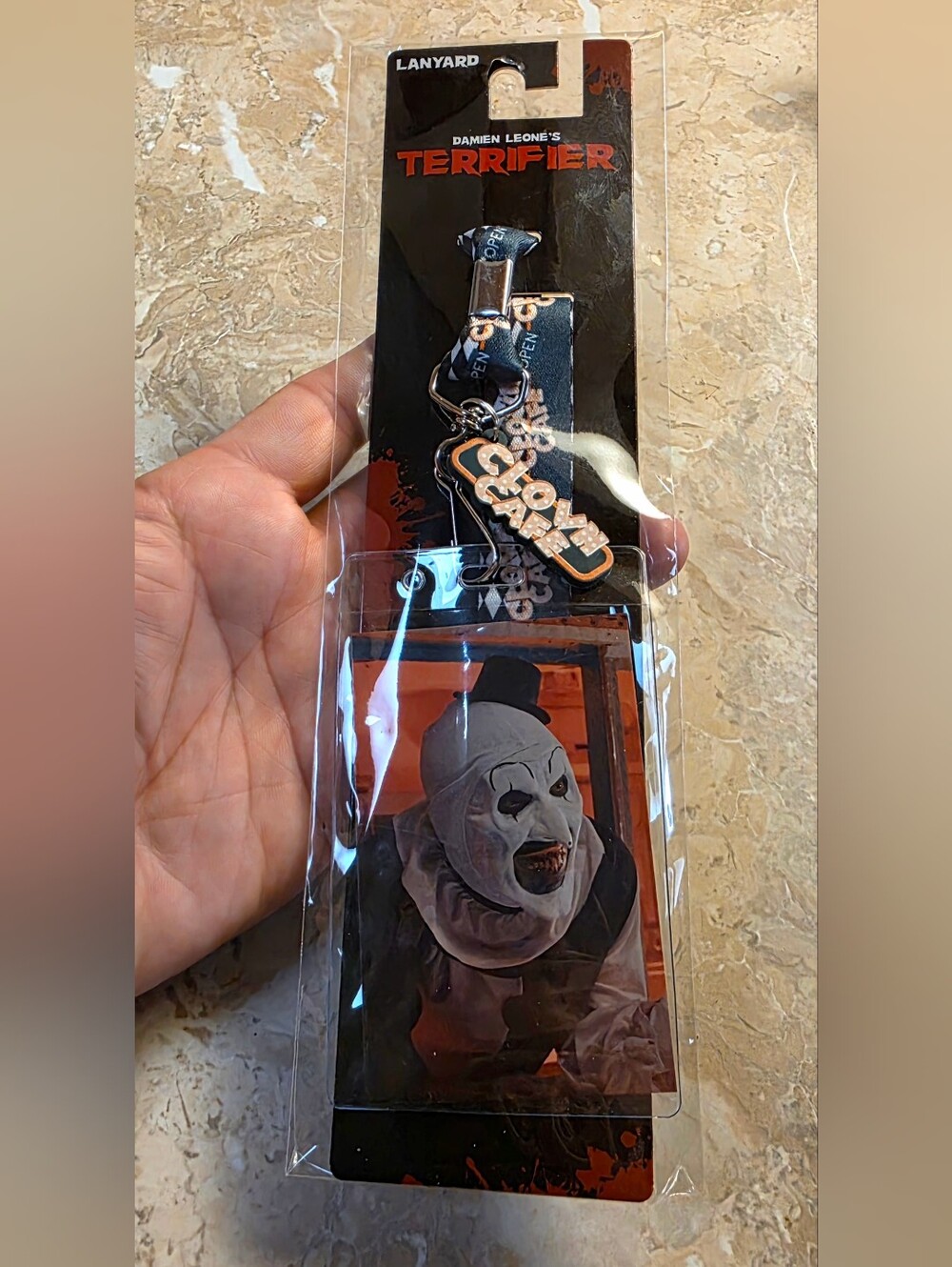 Terrifier Art the Clown Café lanyard and ID badge holder set Damien Leones slash